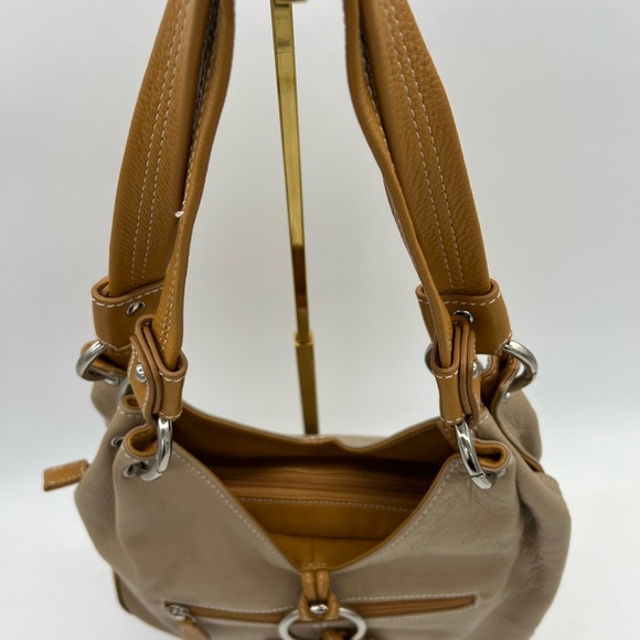 Vera Pelle Italian Leather Tote Shoulder Bag Beige Tan Double-Handle Tassel - Picture 16 of 16